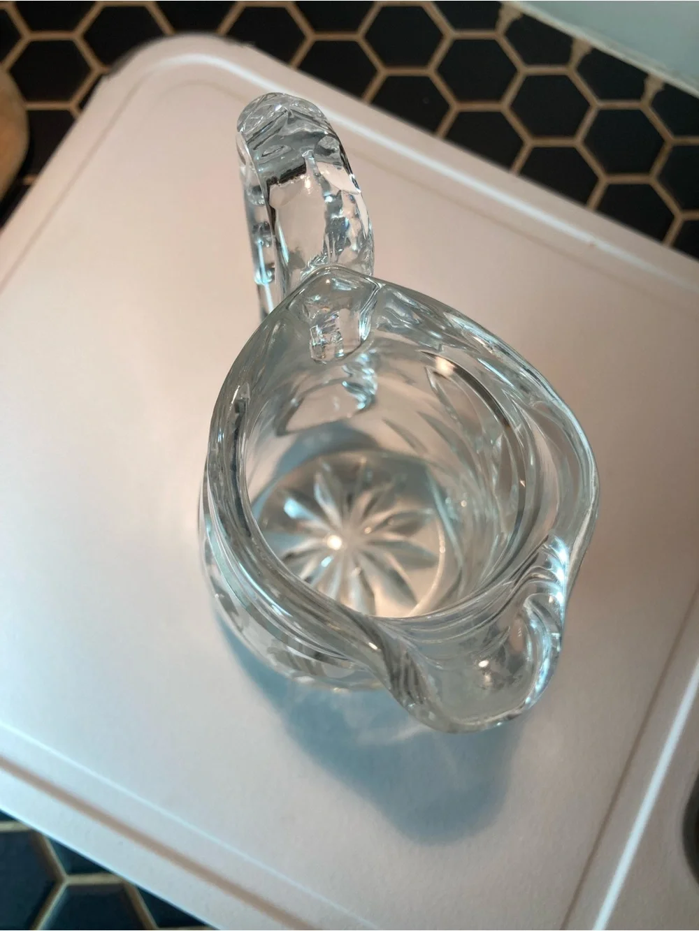 Antique 1900's Miniature Cut Crystal Floral Daisy pitcher jug